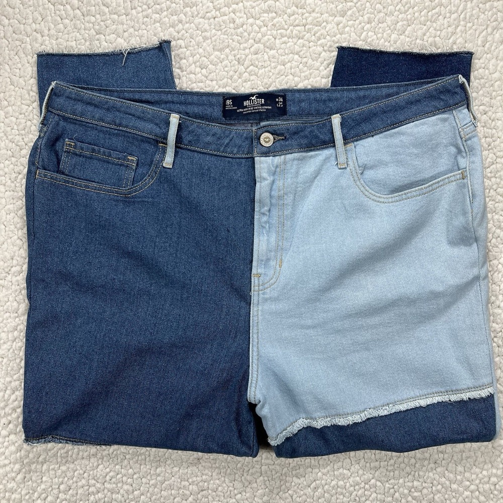 Hollister High Rise Cropped Jeans Women's Size 19S (37x25) Patchwork Boho Casual